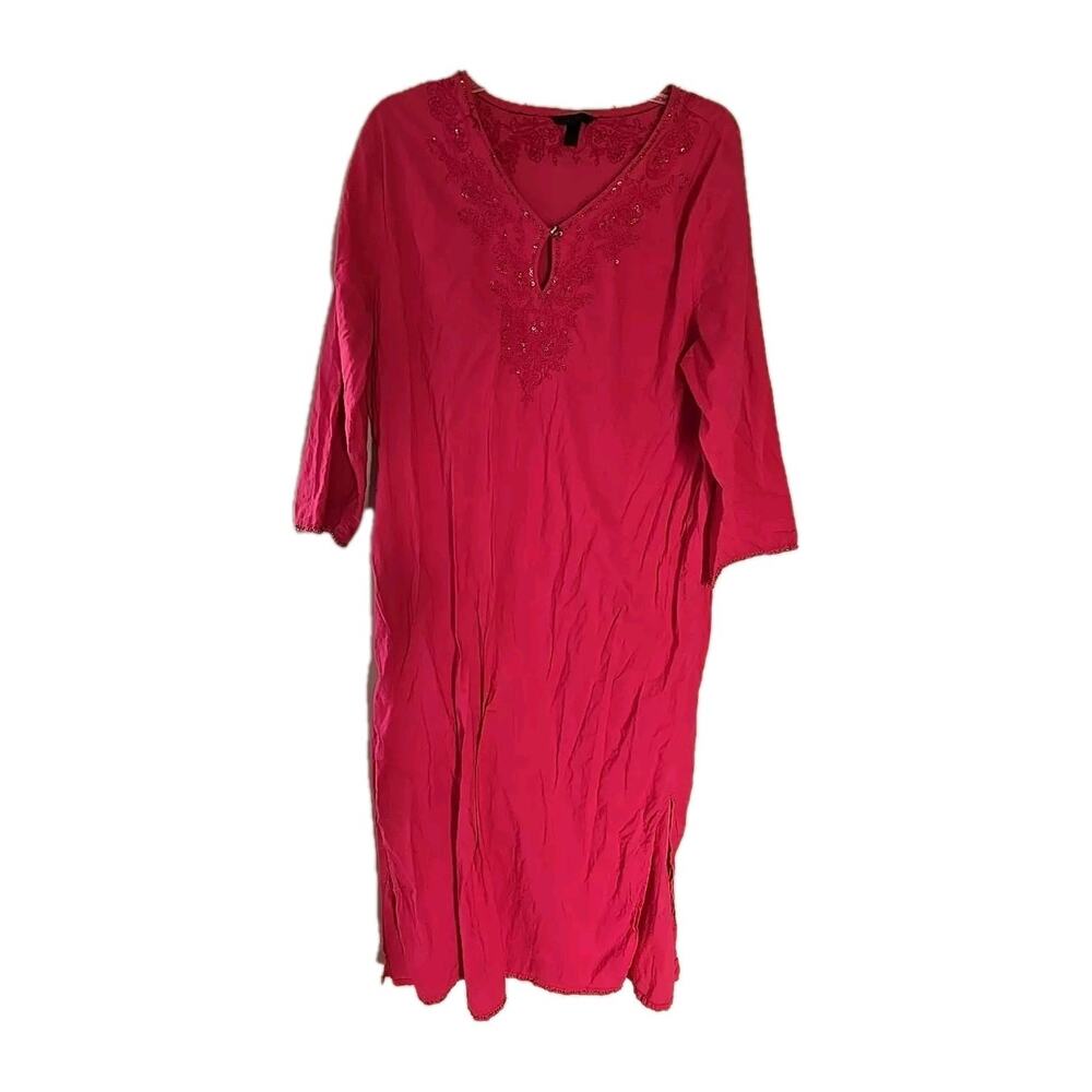 Somo Pink Embroidered Beaded‎ Long Sleeve Indian Kurta Dress Womans Size 3